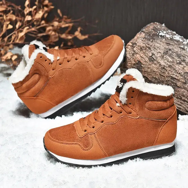 Men Waterproof Winter Boots – Warm Plush Non-Slip Snow Shoes in cozy winter outdoor setting.