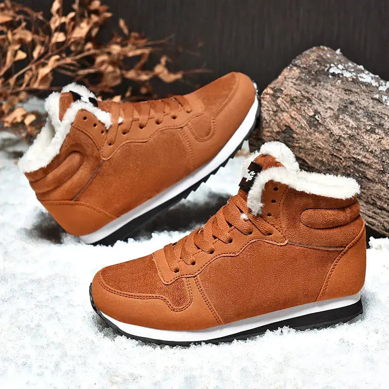 Men Waterproof Winter Boots – Warm Plush Non-Slip Snow Shoes in cozy winter outdoor setting.