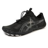 Elastic Lock Laces Mesh Breathable Hike Footwear in black with a lightweight design and durable non-slip sole.