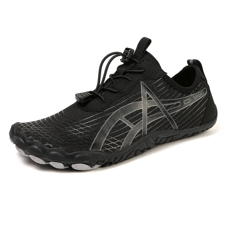 Elastic Lock Laces Mesh Breathable Hike Footwear in black with a lightweight design and durable non-slip sole.