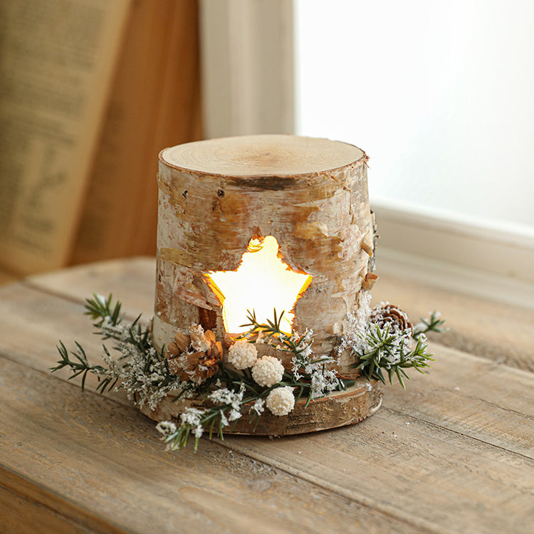 Christmas Wooden Tree House Desk Lamp with LED Light