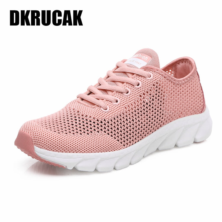 Women Mesh Sneakers – Lightweight Breathable Casual Shoes in pink color with breathable mesh design and comfortable sole.