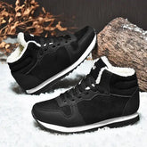 Men Waterproof Winter Boots – Warm Plush Non-Slip Snow Shoes in cozy winter outdoor setting.