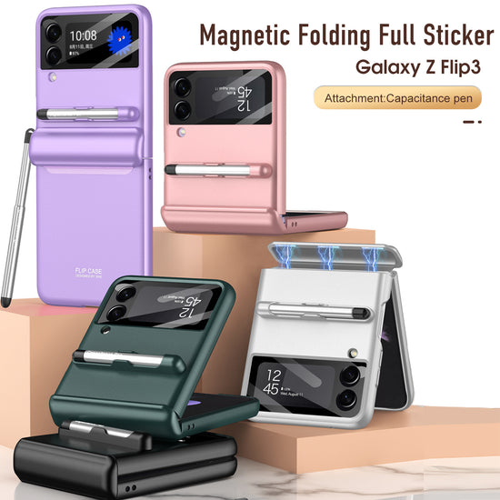 Samsung Galaxy Z Flip3 case, foldable phone case, magnetic phone cover, stylus phone case, protective phone case, slim phone case, Galaxy Z Flip3 accessories, magnetic mount compatible case, anti-slip grip case, premium phone case, ergonomic phone cover