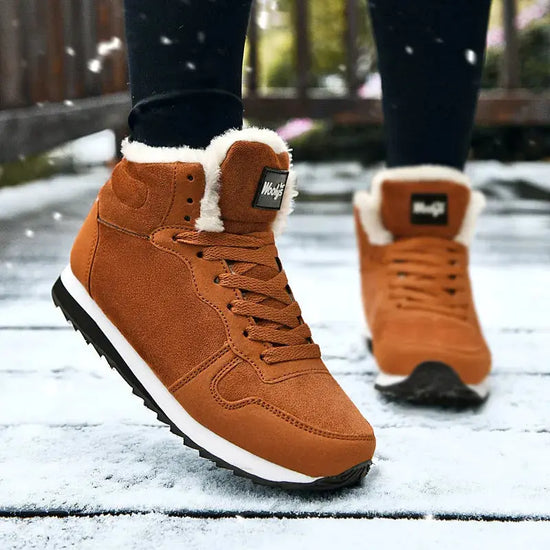 Men Waterproof Winter Boots – Warm Plush Non-Slip Snow Shoes in cozy winter outdoor setting.